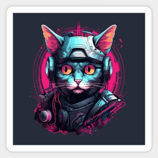 Cyberpunk Cat Cybercat Futuristic Fighter Magnet